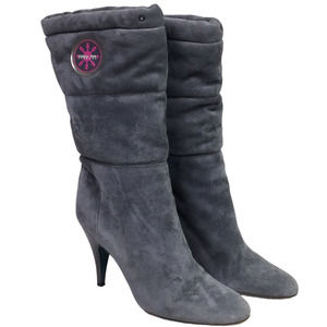 Patrizia Pepe Women's Gray Genuine Leather Suede Quilted Heeled Boots Size 8